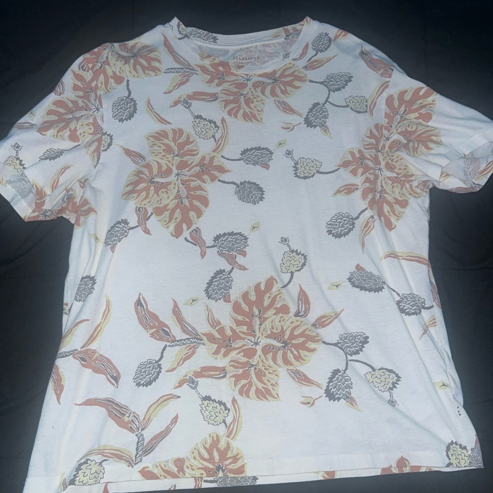 All Saints White and Orange Floral Tee